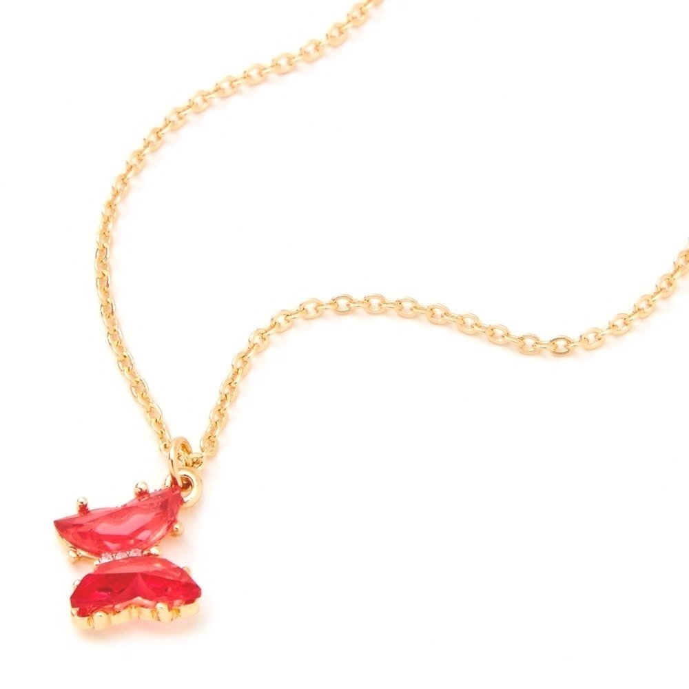 Claires pink butterfly gold tone necklace
